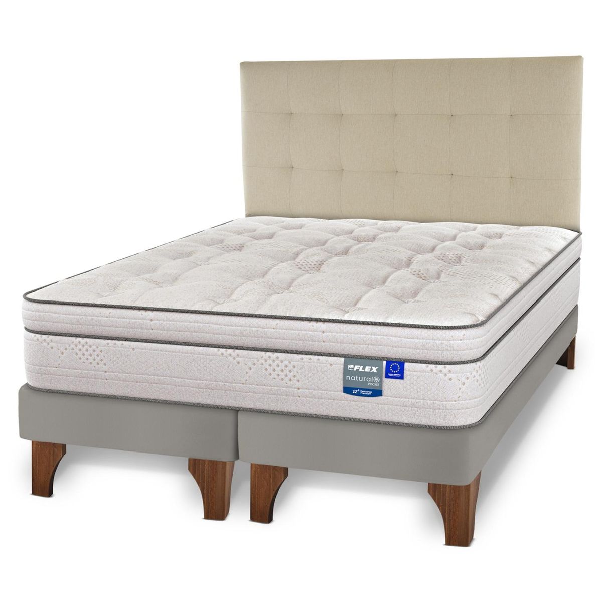 FLEX - Cama Europea Natural Pocket Super King x 2.00mt Base Dividida + Respaldo Flex