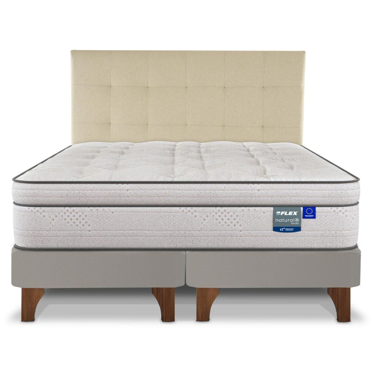 FLEX - Cama Europea Natural Pocket Super King x 2.00mt Base Dividida + Respaldo Flex