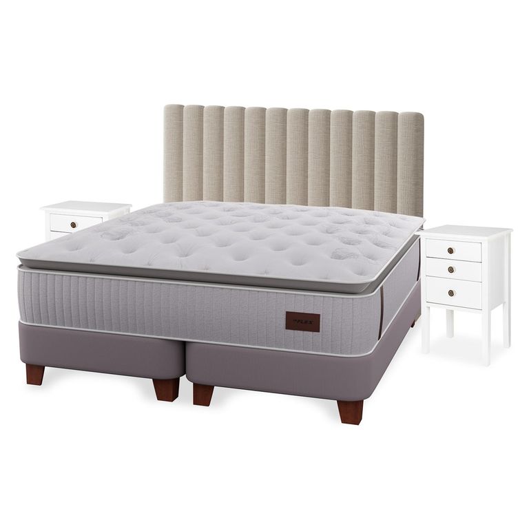 Cama Europea Heritage 2 Plazas x 2.00mt Base Dividida + Respaldo + 2 Veladores
