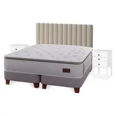 FLEX - Cama Europea Heritage 2 Plazas Box Bd + Respaldo Tubular + Veladores Roma