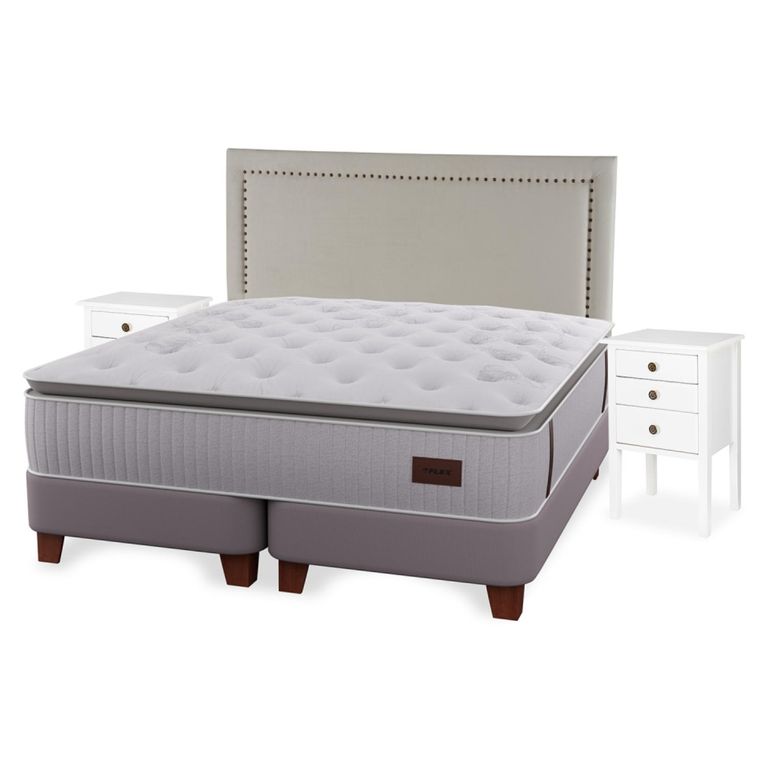 Cama Europea Heritage Super King x 2.00mt Base Dividida + Respaldo + 2 Veladores