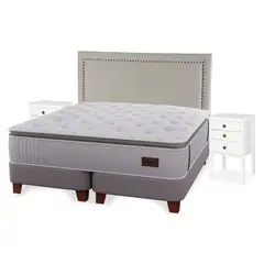 FLEX - Cama Europea Heritage Super King + Respaldo Tachas + Veladores Roma