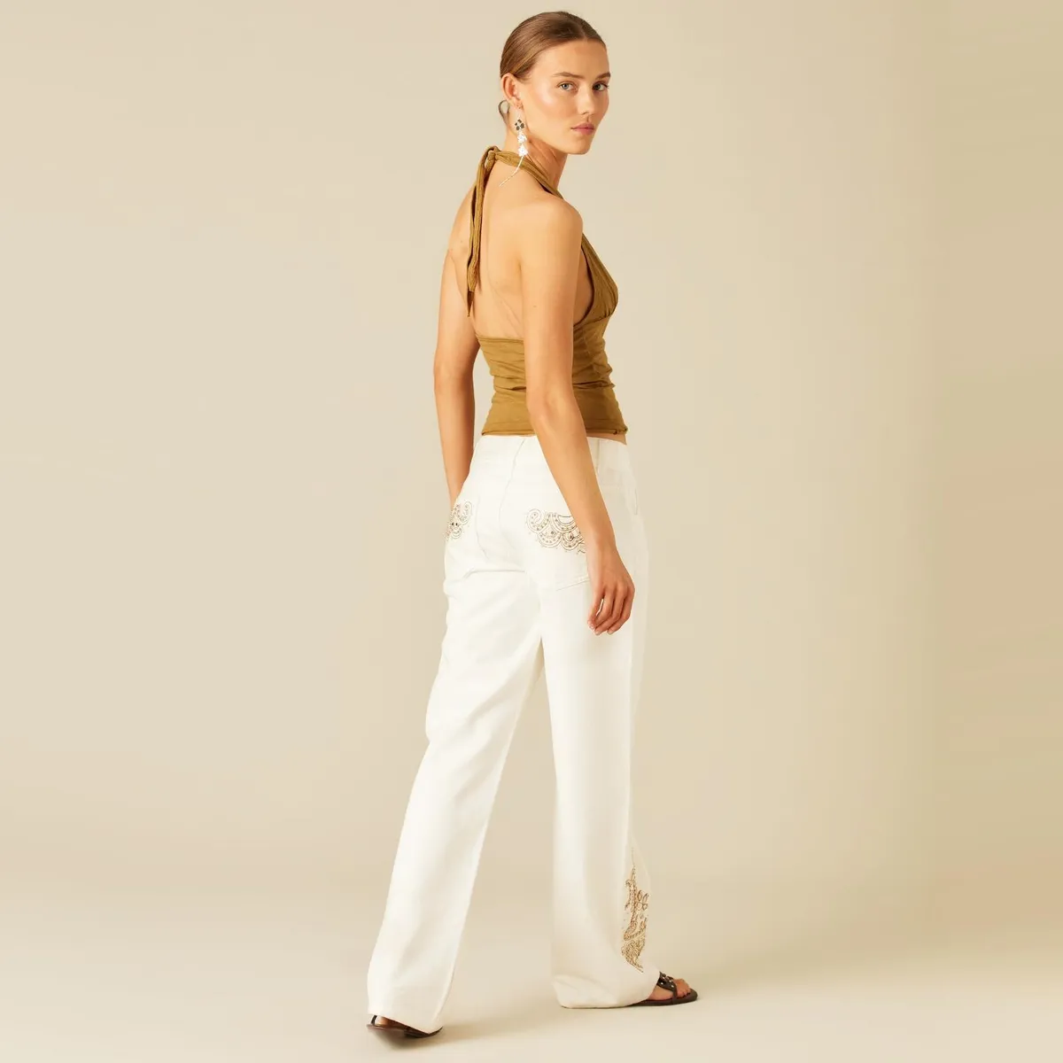 NICOLI - Polera Halter Frunces Mujer Nicoli