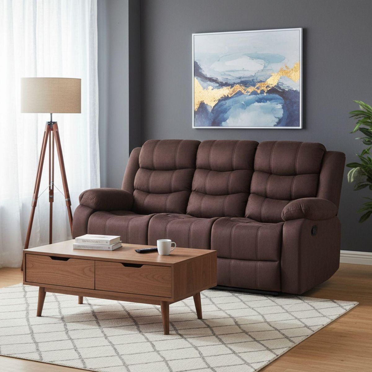 DANIELS - Sofá Reclinable 3 Cuerpos Laredo C/Posa Vaso Daniels