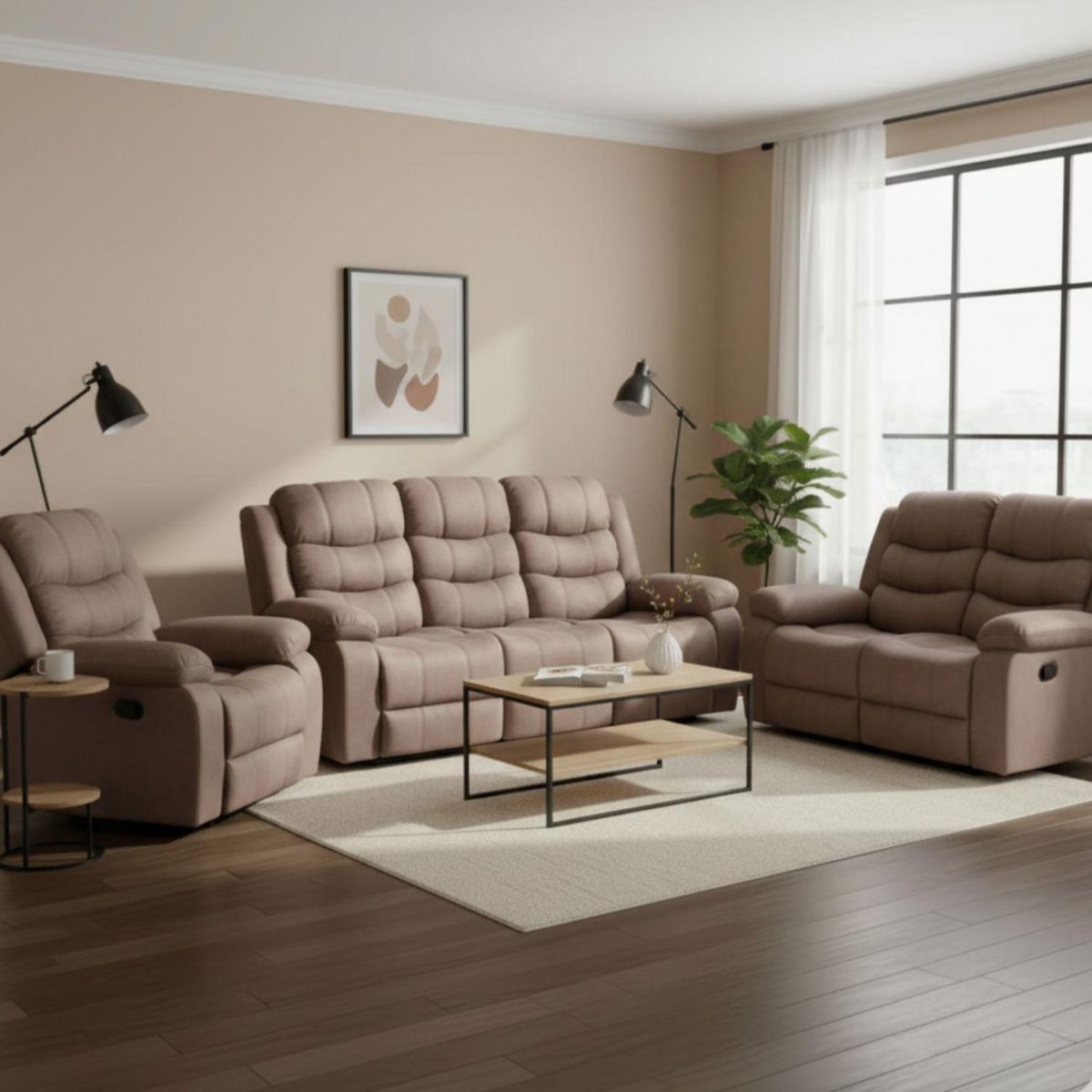 DANIELS - Living Sofá 3 Cuerpos + Sofá 2 Cuerpos + 1 Berger Reclinable Laredo