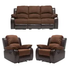 DANIELS - Sofá 3 Cuerpos + 2 Berger Reclinables Macao Microfibra+Pu