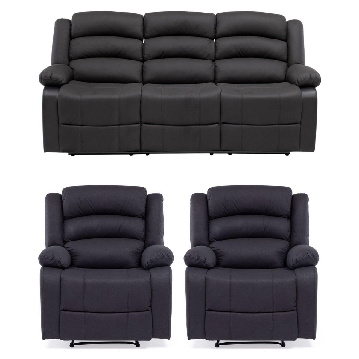 DANIELS - Sofá 3 Cuerpos + 2 Berger Reclinables Tela Praga Daniels