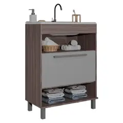 MOBILFRANK - Mueble Baño con Lavamanos 1 Puerta 2 Nichos Café Blanco