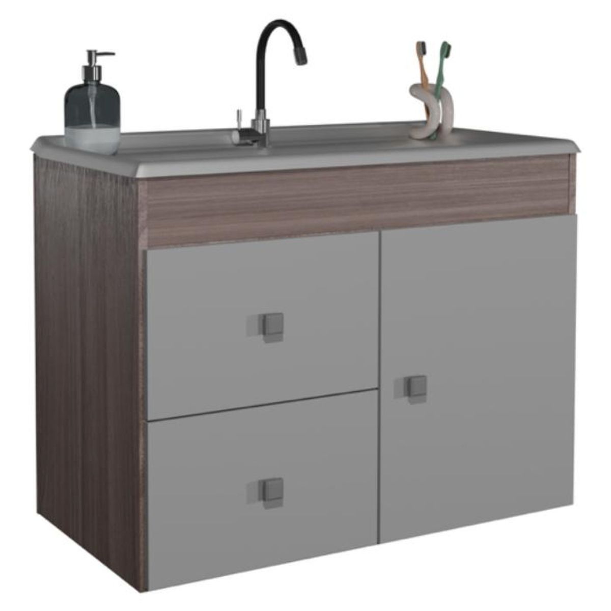 MOBILFRANK - Mueble Baño con Lavamanos 1 Puerta 2 Cajones Café Blanco Mobilfrank