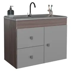 MOBILFRANK - Mueble Baño con Lavamanos 1 Puerta 2 Cajones Café Blanco