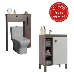 MOBILFRANK - Combo Mueble Baño con Lavamanos 1 Puerta 3 Nichos + Organizador Baño WC Café Mobilfrank