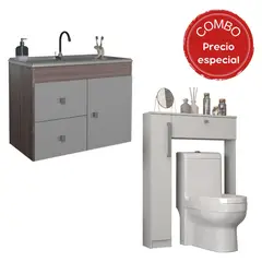 MOBILFRANK - Combo Mueble Baño con Lavamanos 1 Puerta 2 Cajones + Organizador Baño WC Café Blanco