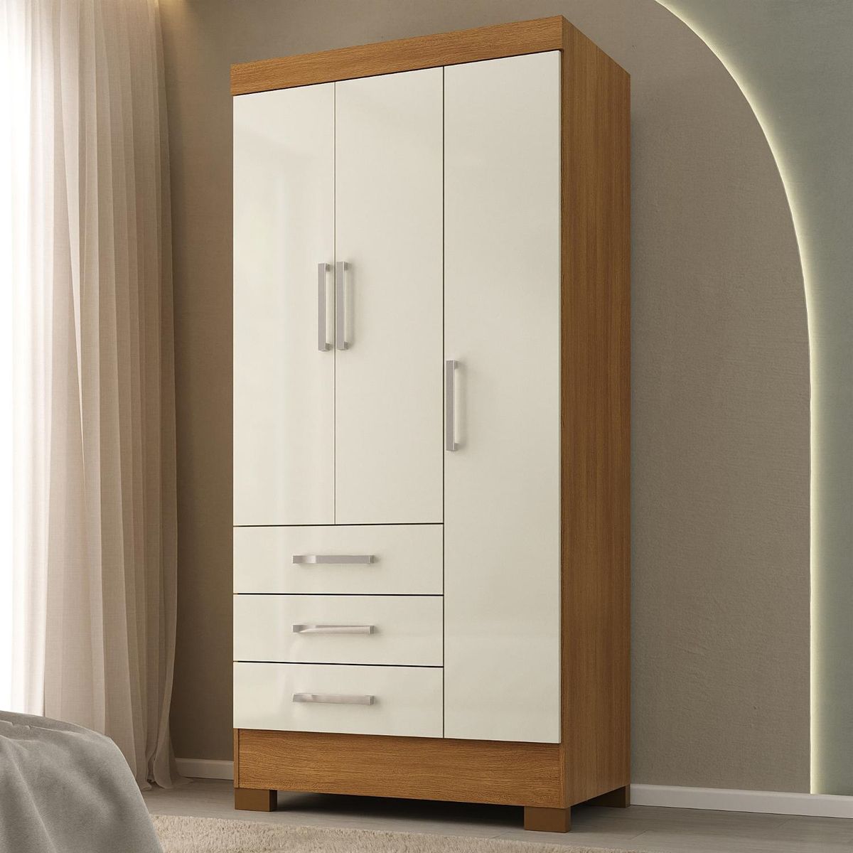 MOBILFRANK - Clóset 3 Puertas 3 Cajones 2 Colores: Canela y Blanco Off White Mobilfrank