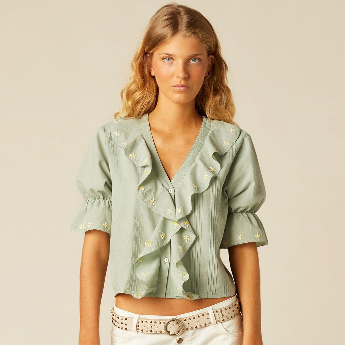 NICOLI - Blusa Bordado Flor Mujer Nicoli