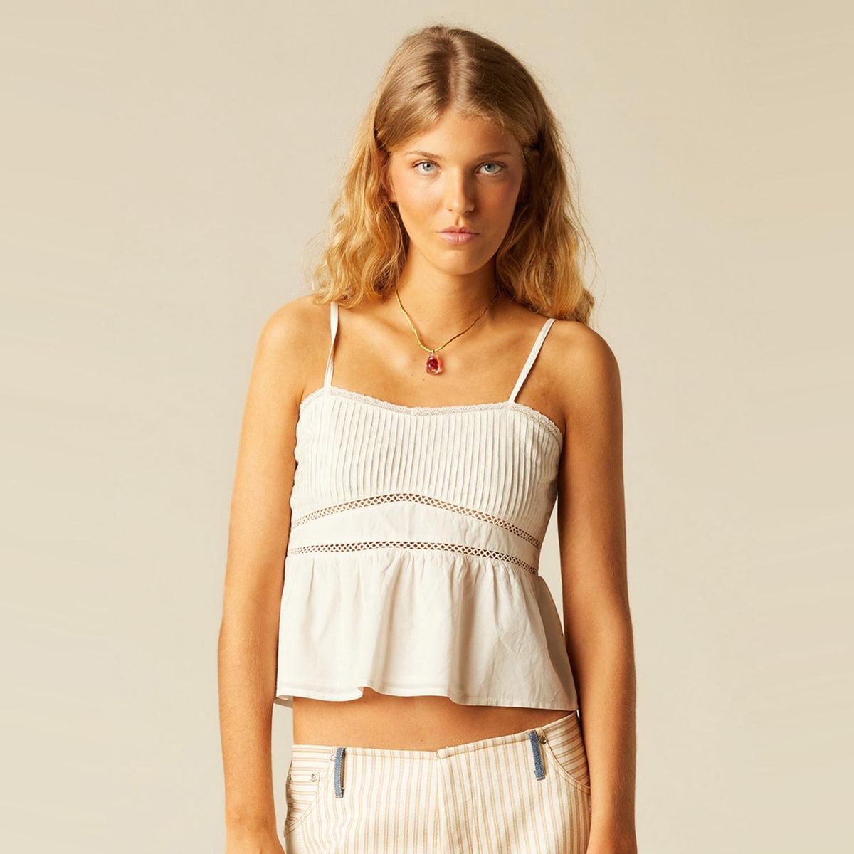 NICOLI - Top Romántico Jaretas Mujer Nicoli