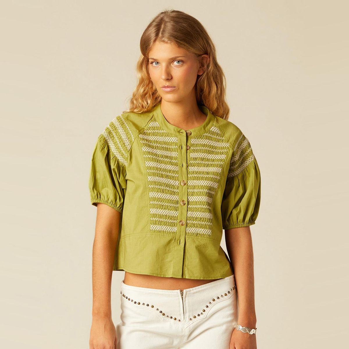 NICOLI - Blusa Nidos Verde Mujer Nicoli