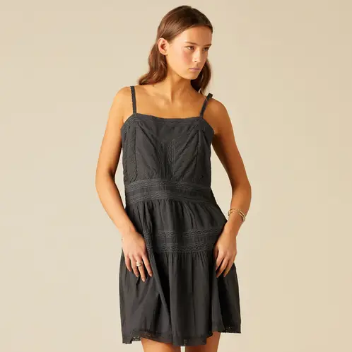 NICOLI - Vestido Corto Encajes Gris Mujer