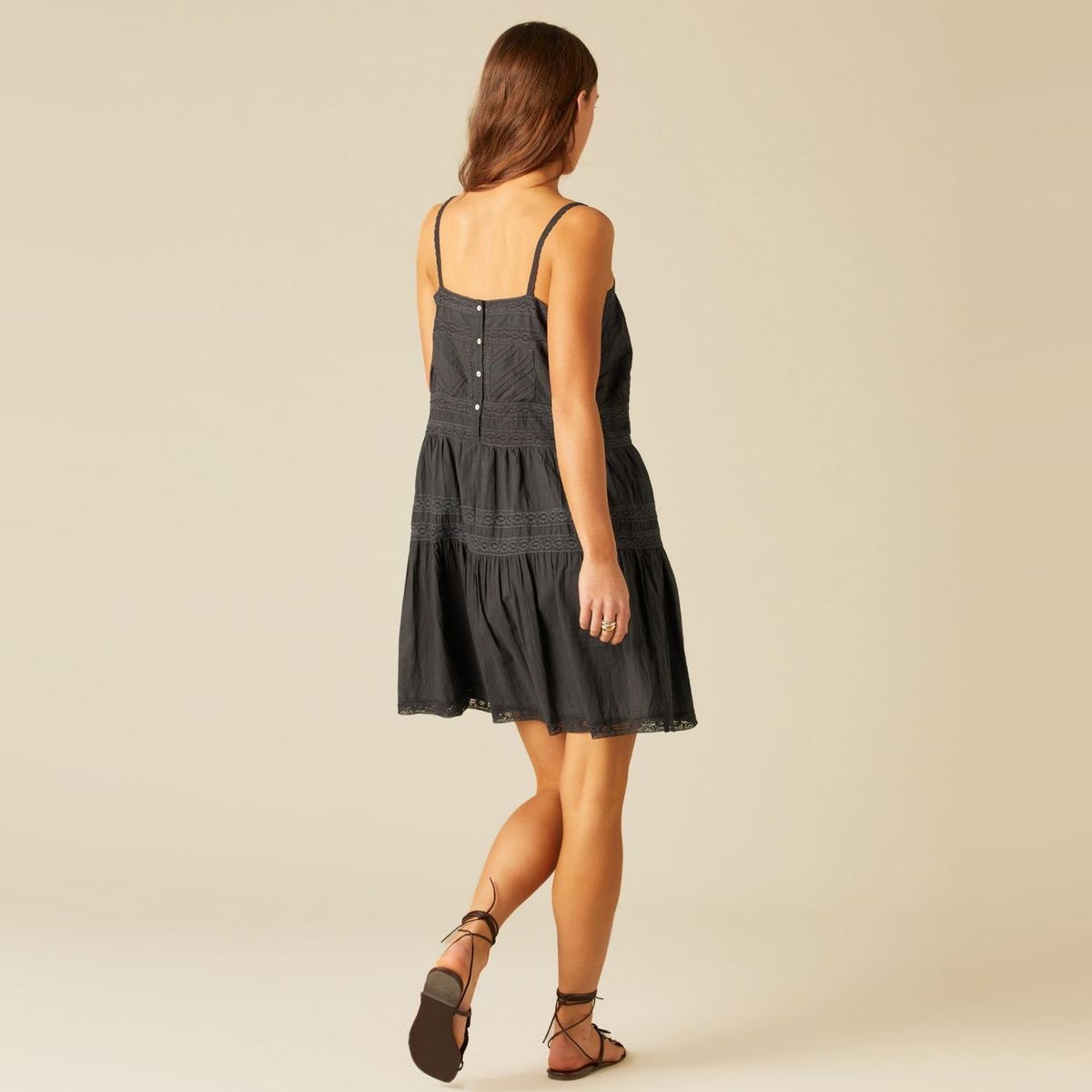 NICOLI - Vestido Corto Encajes Gris Mujer Nicoli
