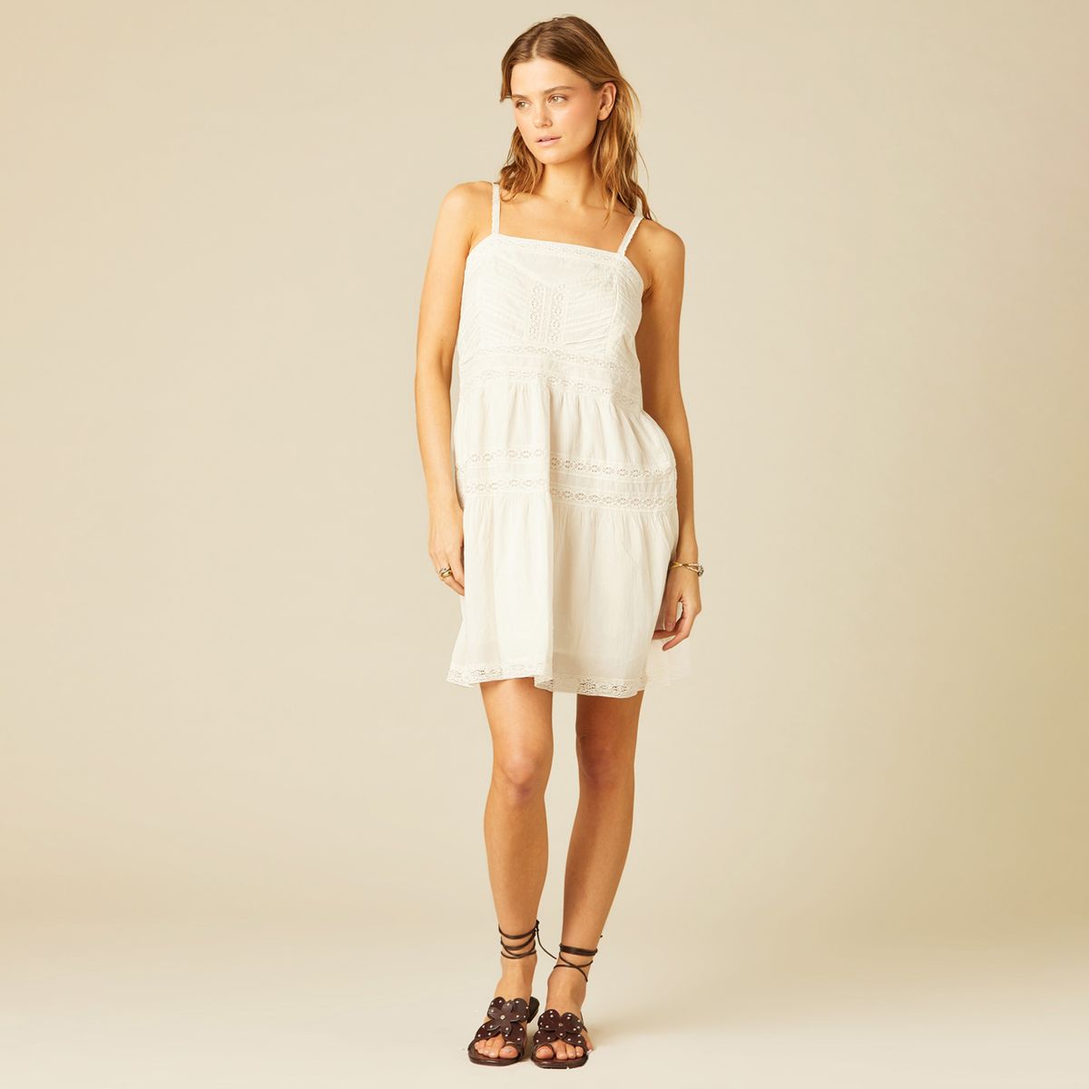 NICOLI - Vestido Corto Encajes Blanco Mujer Nicoli