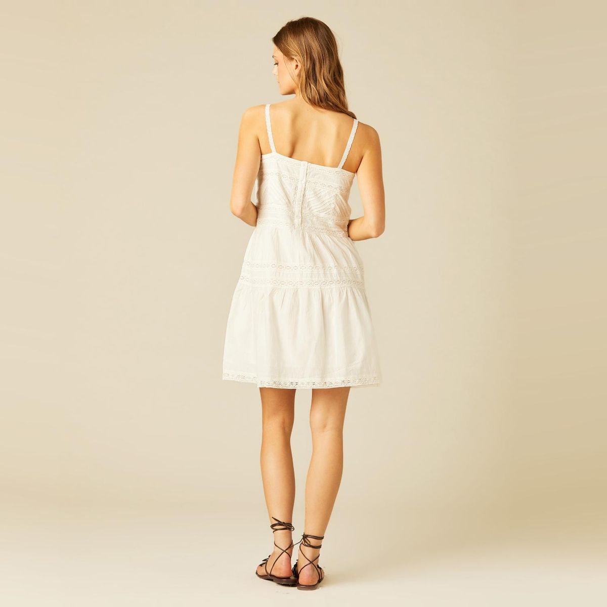 NICOLI - Vestido Corto Encajes Blanco Mujer Nicoli