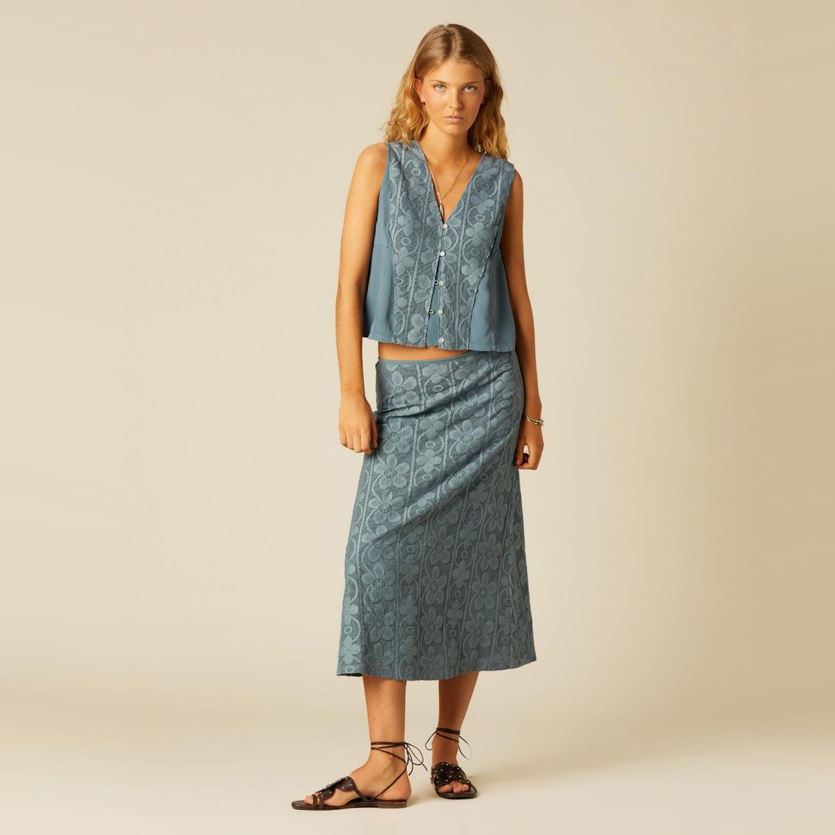 NICOLI - Falda Dibujo Verde Mujer Nicoli