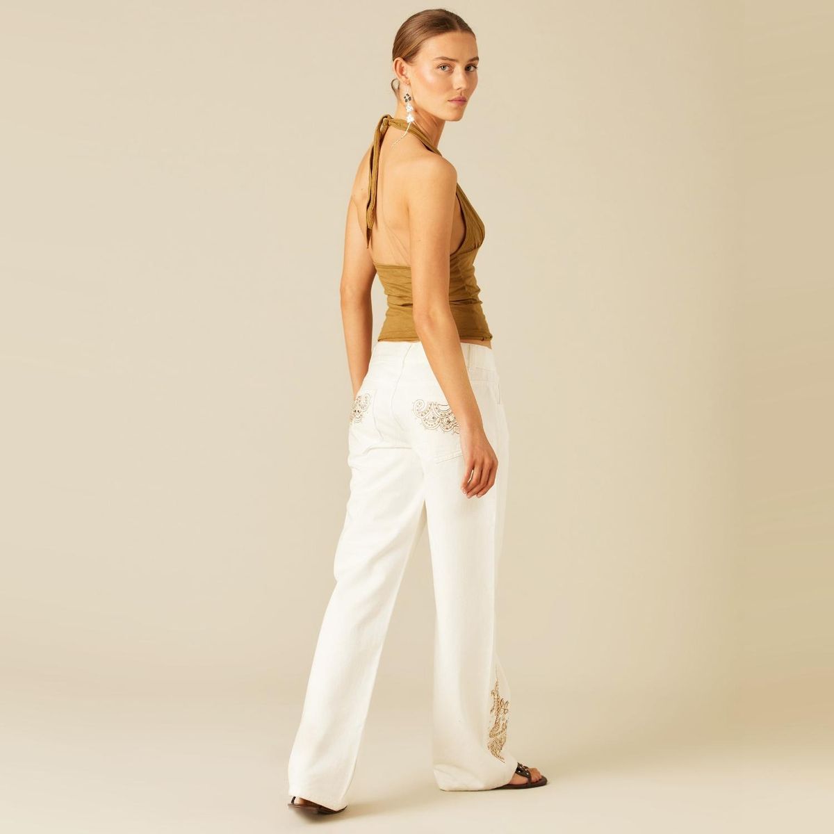 NICOLI - Polera Halter Frunces Mujer Nicoli