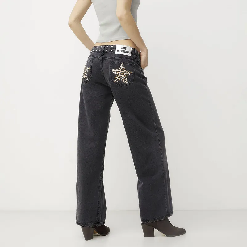 ONE DILEMMA - Jeans Tiro Bajo Estrella Estampada Mujer One Dilemma