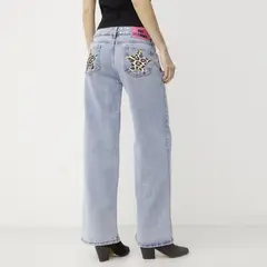 ONE DILEMMA - Jeans Tiro Bajo Estrella Estampada Mujer