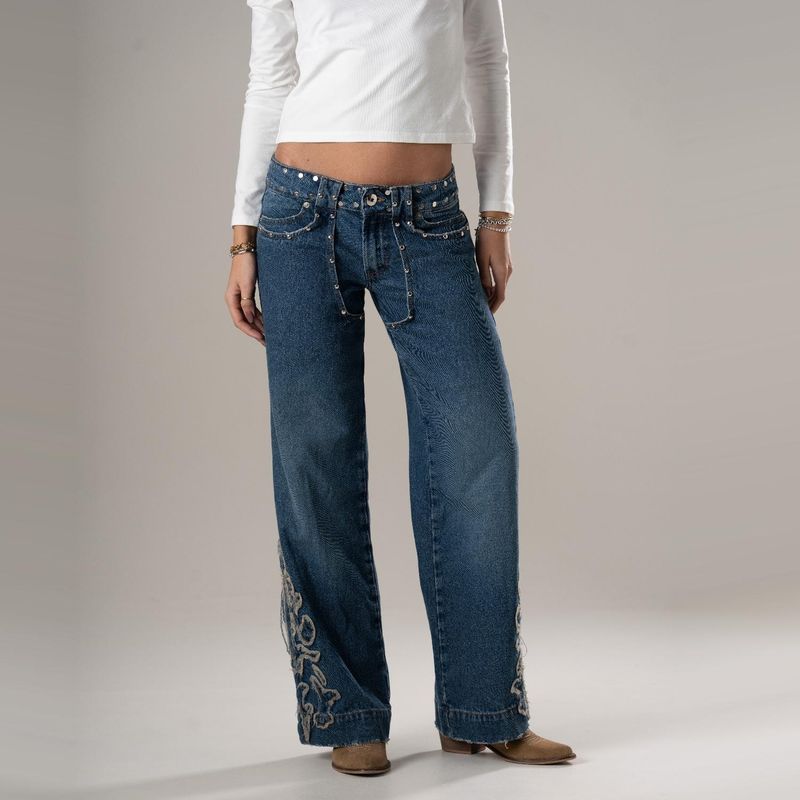 ONE DILEMMA - Jeans Texanos con Detalles Bordados Mujer One Dilemma