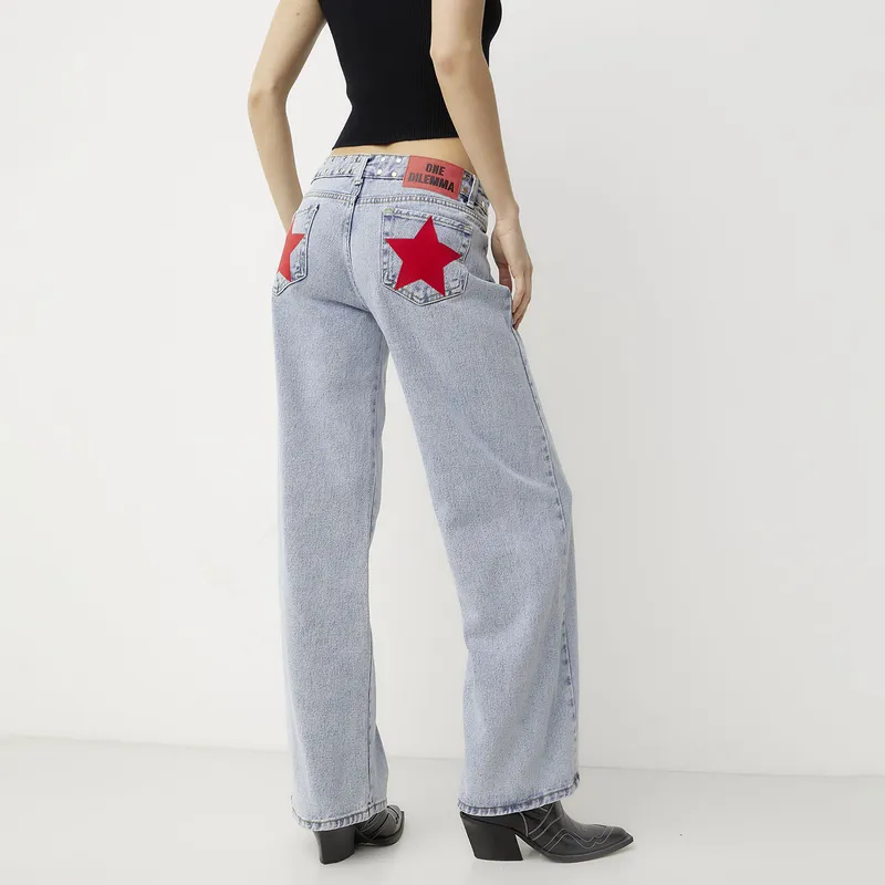ONE DILEMMA - Jeans Tiro Bajo Estrella Color Mujer One Dilemma