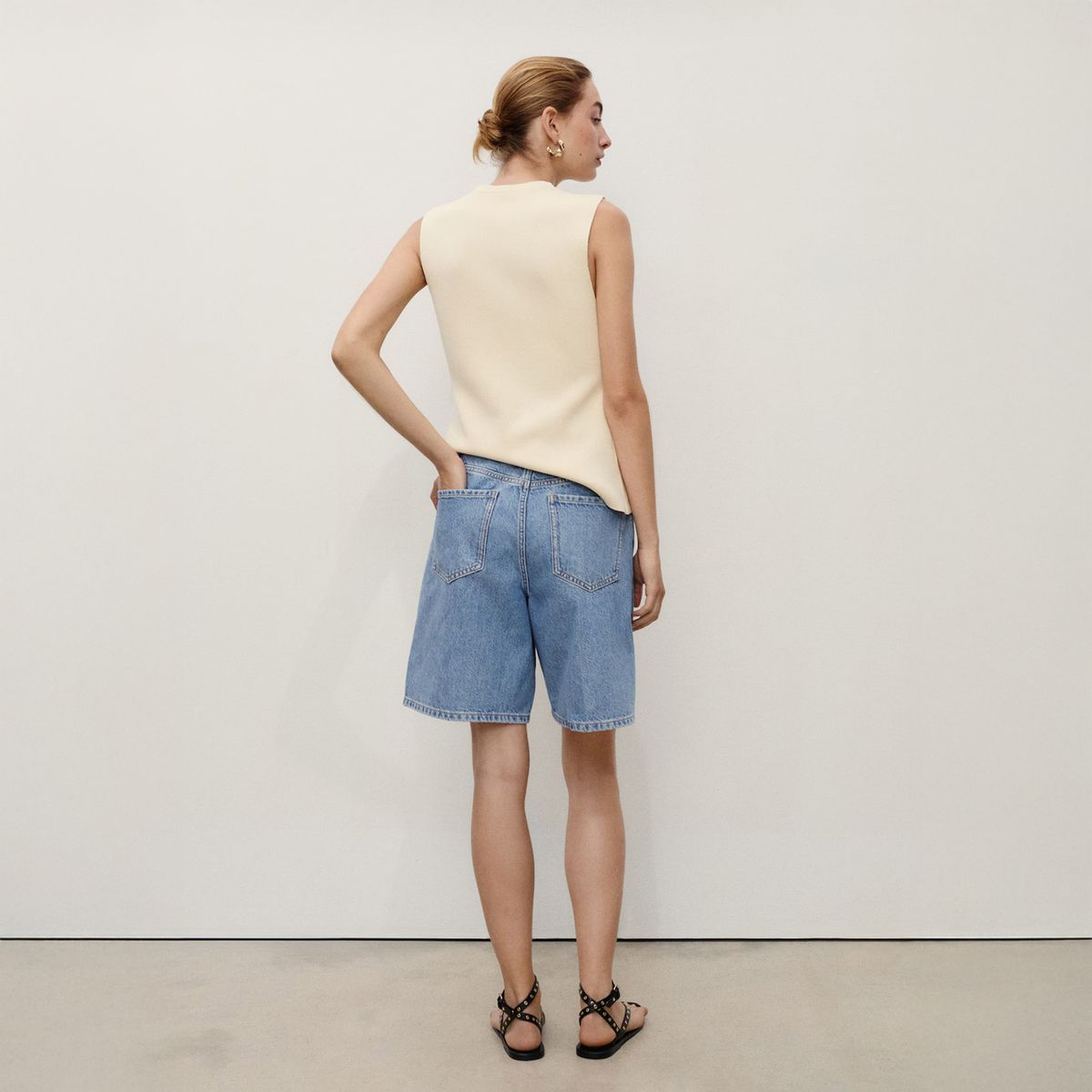 MANGO - Bermudas Denim Rectas Tiro Alto Mujer Mango