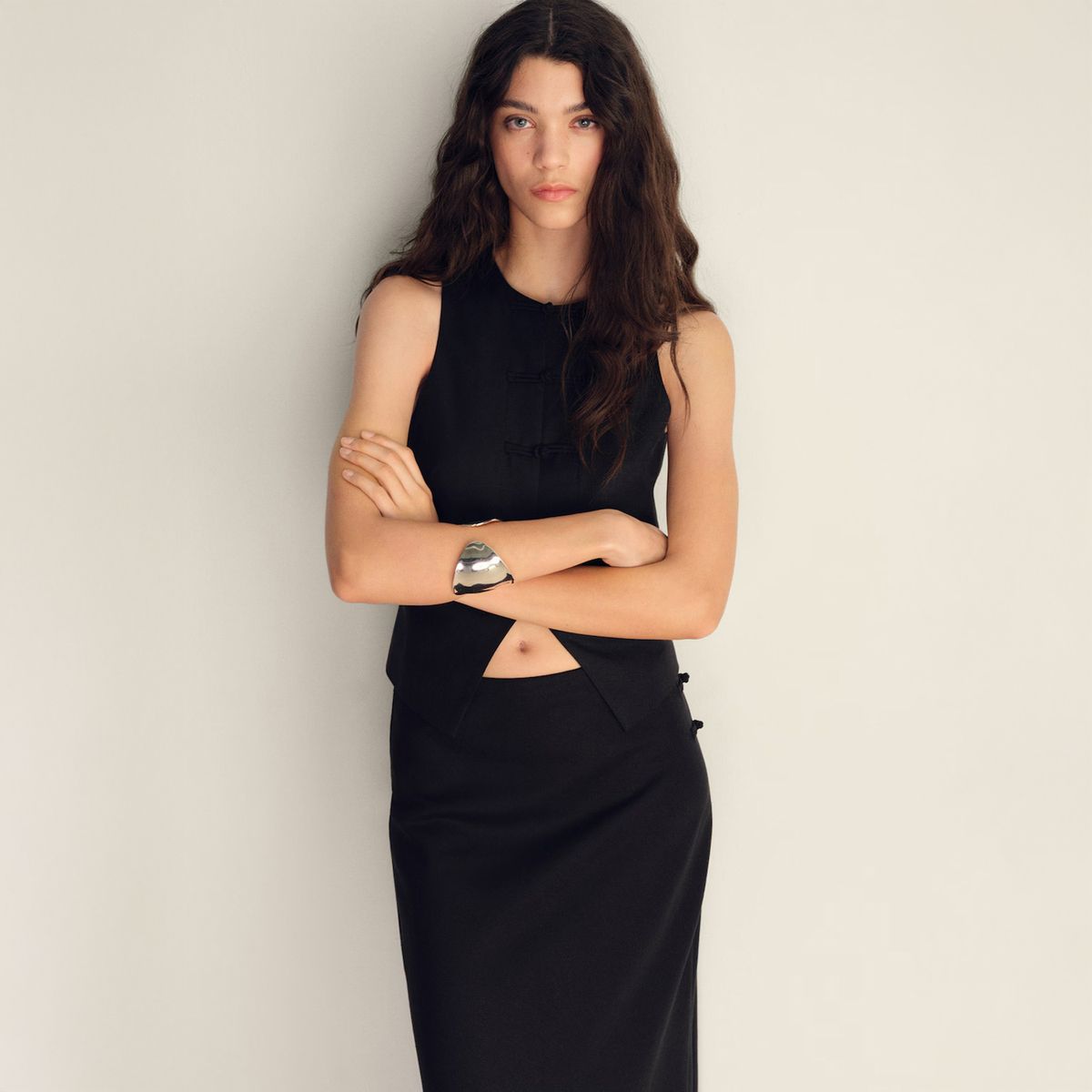 MANGO - Blazer Traje Mezcla Lino Mujer Mango