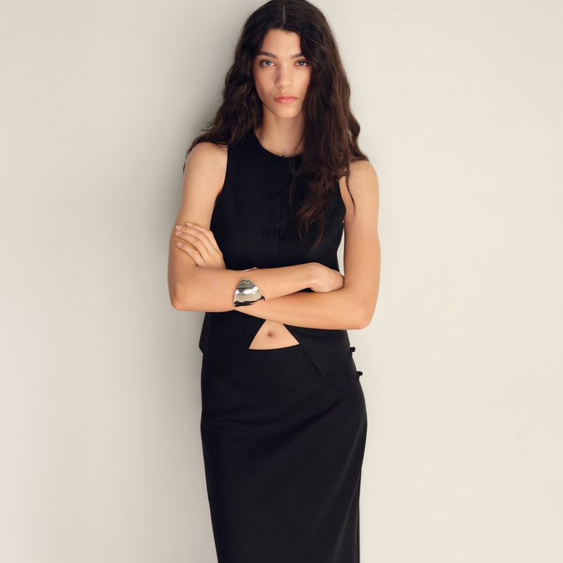 MANGO - Chaleco Traje Mezcla Lino Mujer Mango