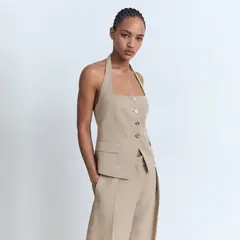 MANGO - Blazer Traje Mezcla Lino Mujer