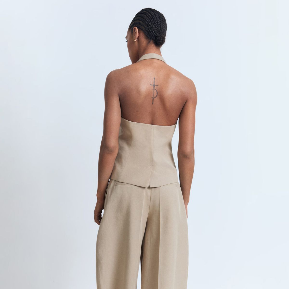 MANGO - Blazer Traje Mezcla Lino Mujer Mango