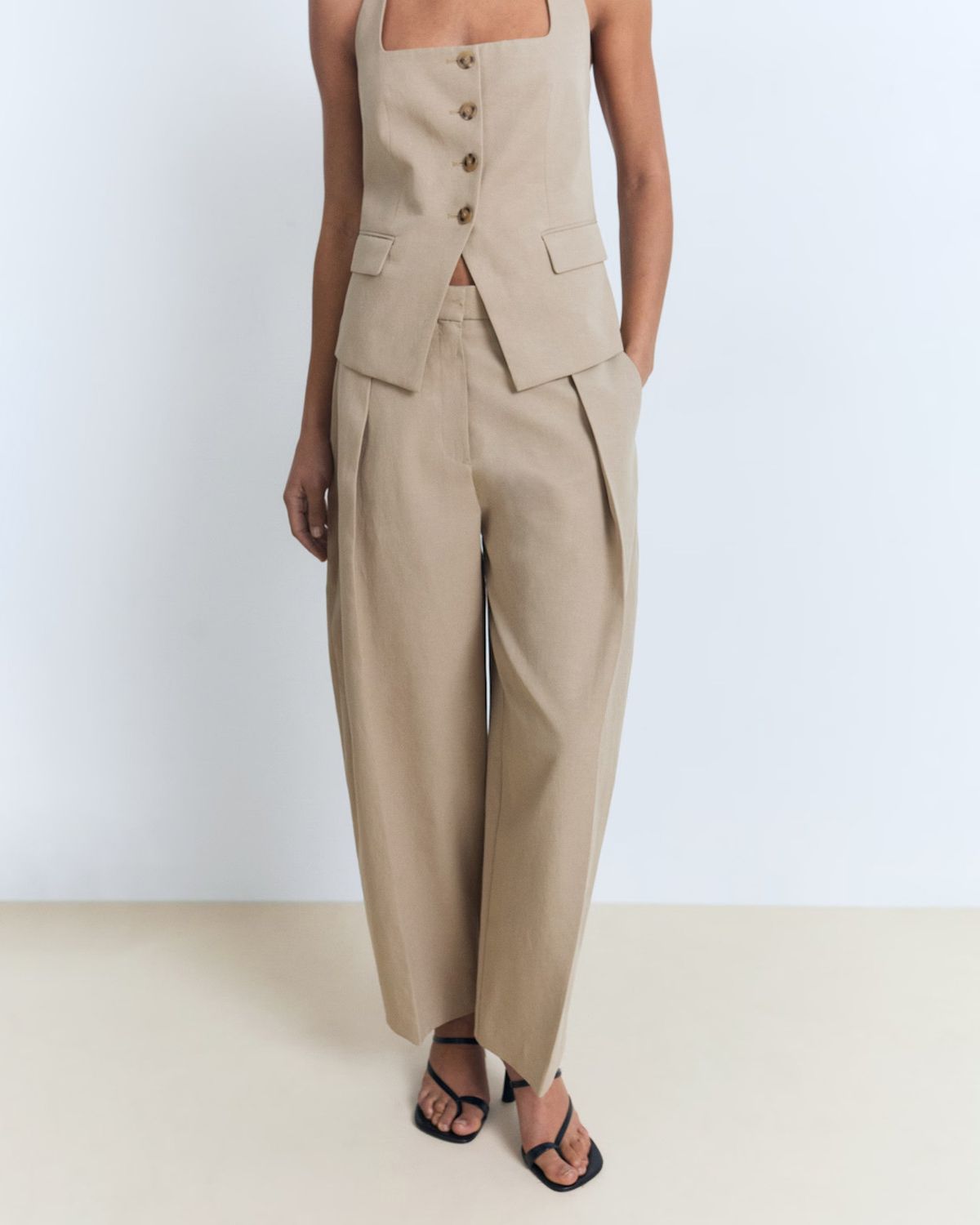 MANGO Pantalón Traje Mezcla Lino Balloon Mujer Mango