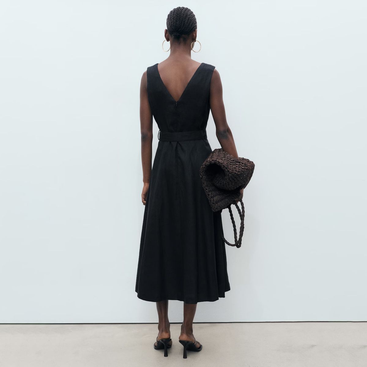 MANGO - Vestido Evasé Lino Cinturón Mujer Mango