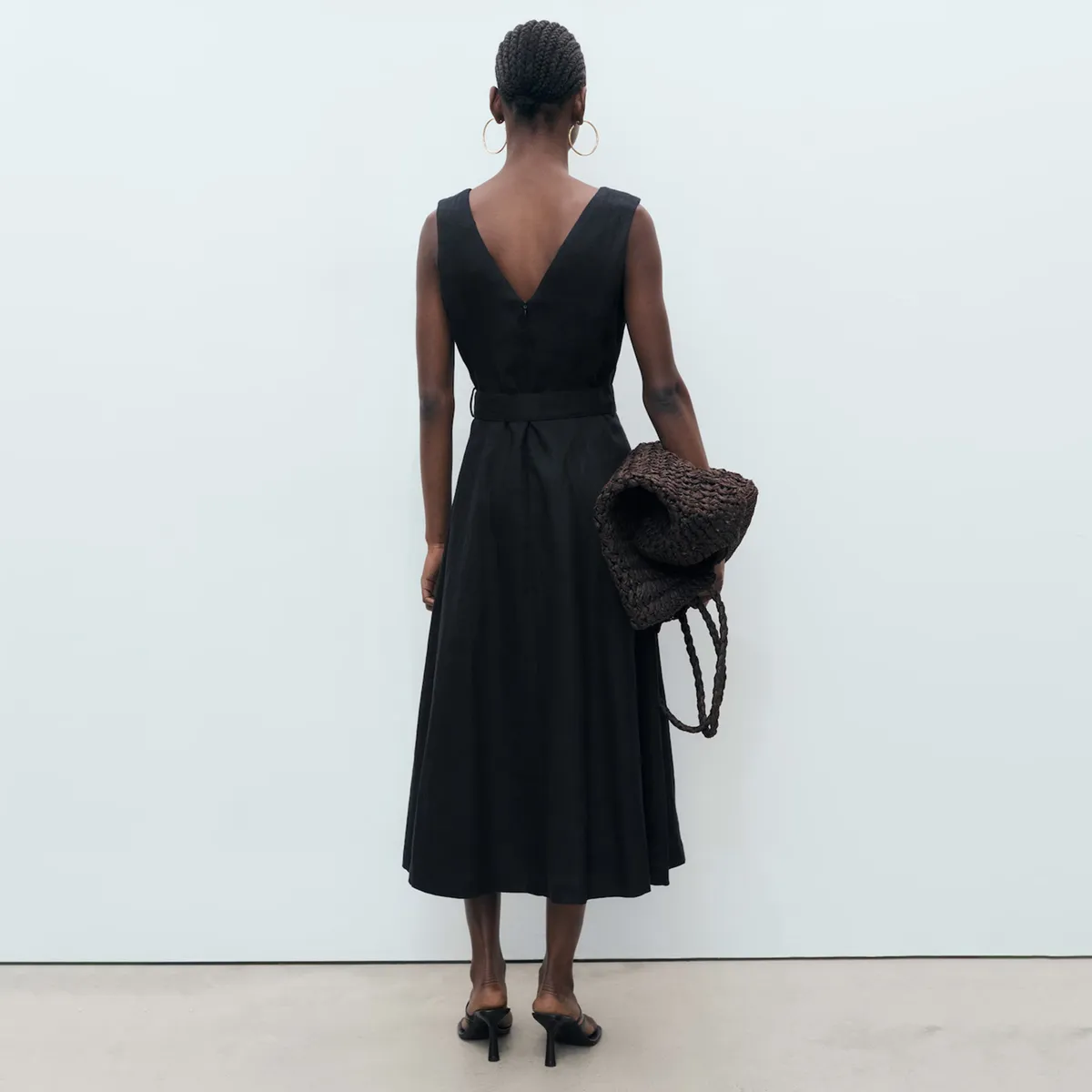 MANGO - Vestido Evasé Lino Cinturón Mujer Mango