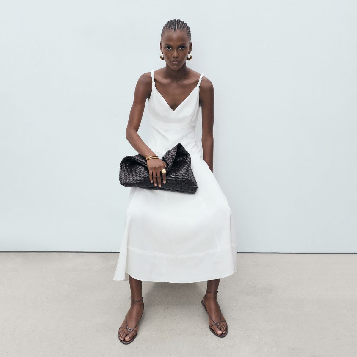 MANGO - Vestido Largo Escote Pico Mujer Mango