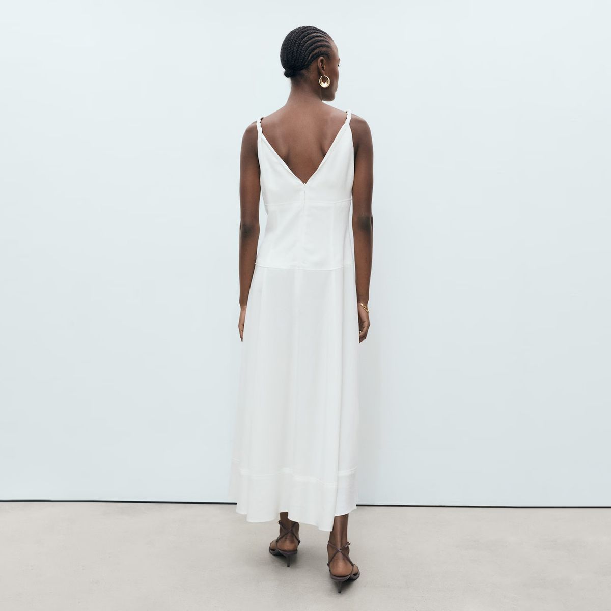 MANGO - Vestido Largo Escote Pico Mujer Mango