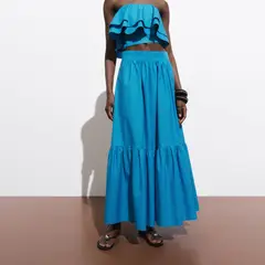 MANGO - Falda Larga Algodón Evasé Mujer