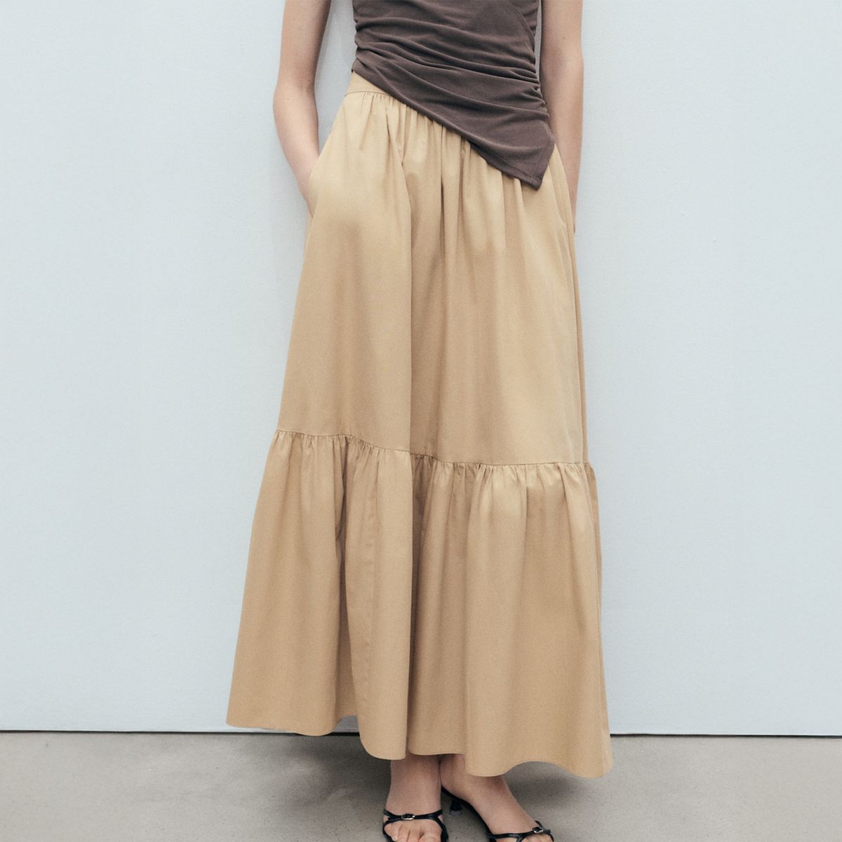 MANGO - Falda Larga Algodón Evasé Mujer Mango