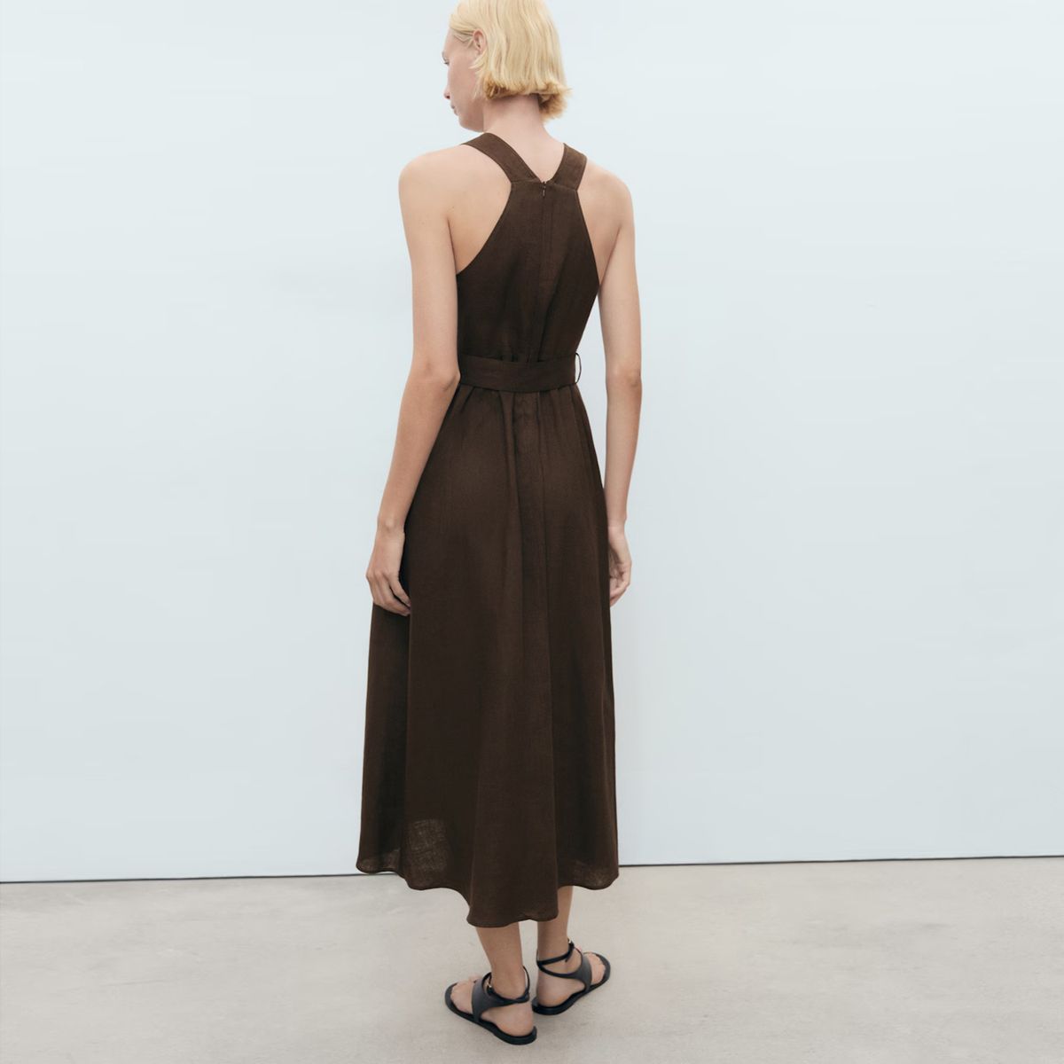 MANGO - Vestido Lino Cinturón Mujer Mango