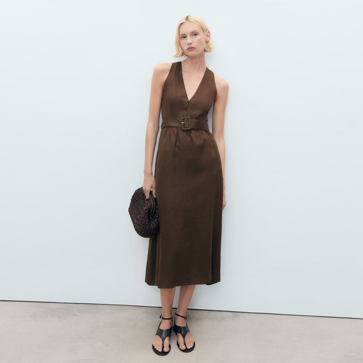 MANGO - Vestido Lino Cinturón Mujer Mango