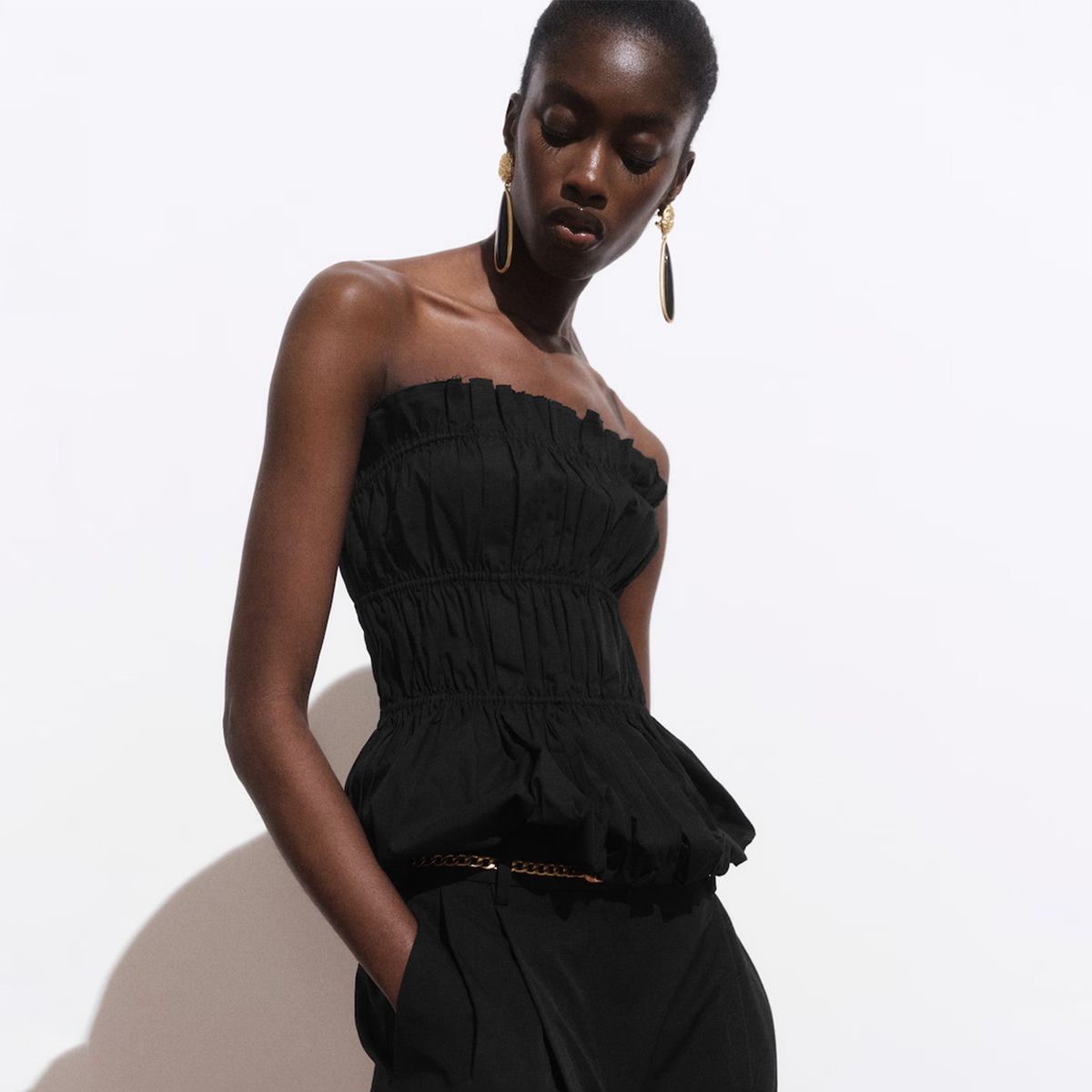 MANGO - Top Fruncido Palabra De Honor Mujer Mango