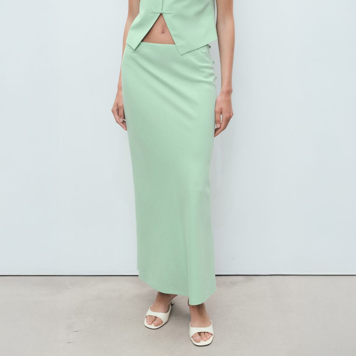 MANGO - Falda Recta Mezcla Lino Mujer Mango