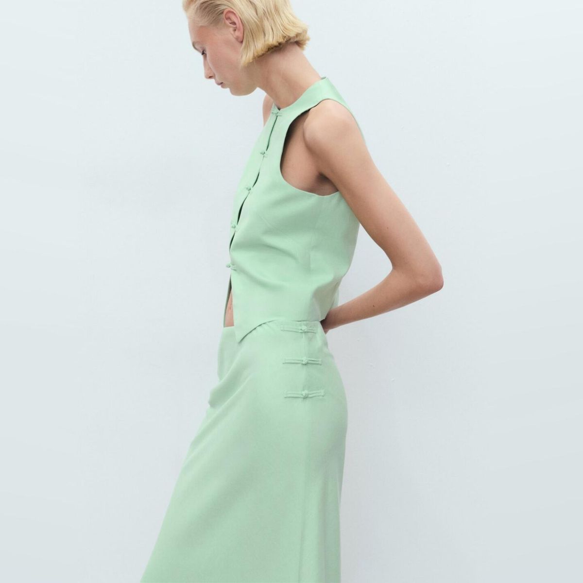 MANGO - Falda Recta Mezcla Lino Mujer Mango