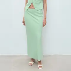 MANGO - Falda Recta Mezcla Lino Mujer