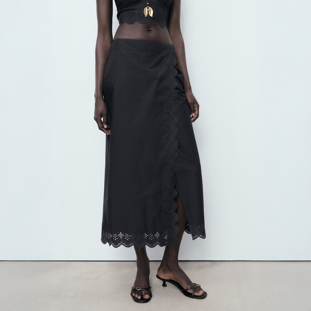 MANGO - Falda Algodón Bordada Mujer Mango