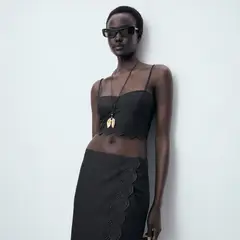 MANGO - Falda Algodón Bordada Mujer